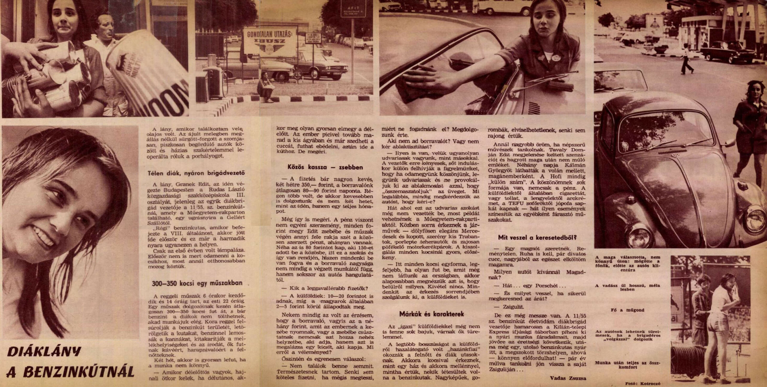 Student girl at the petrol station, Volán magazine, 1973 Aug. 1.