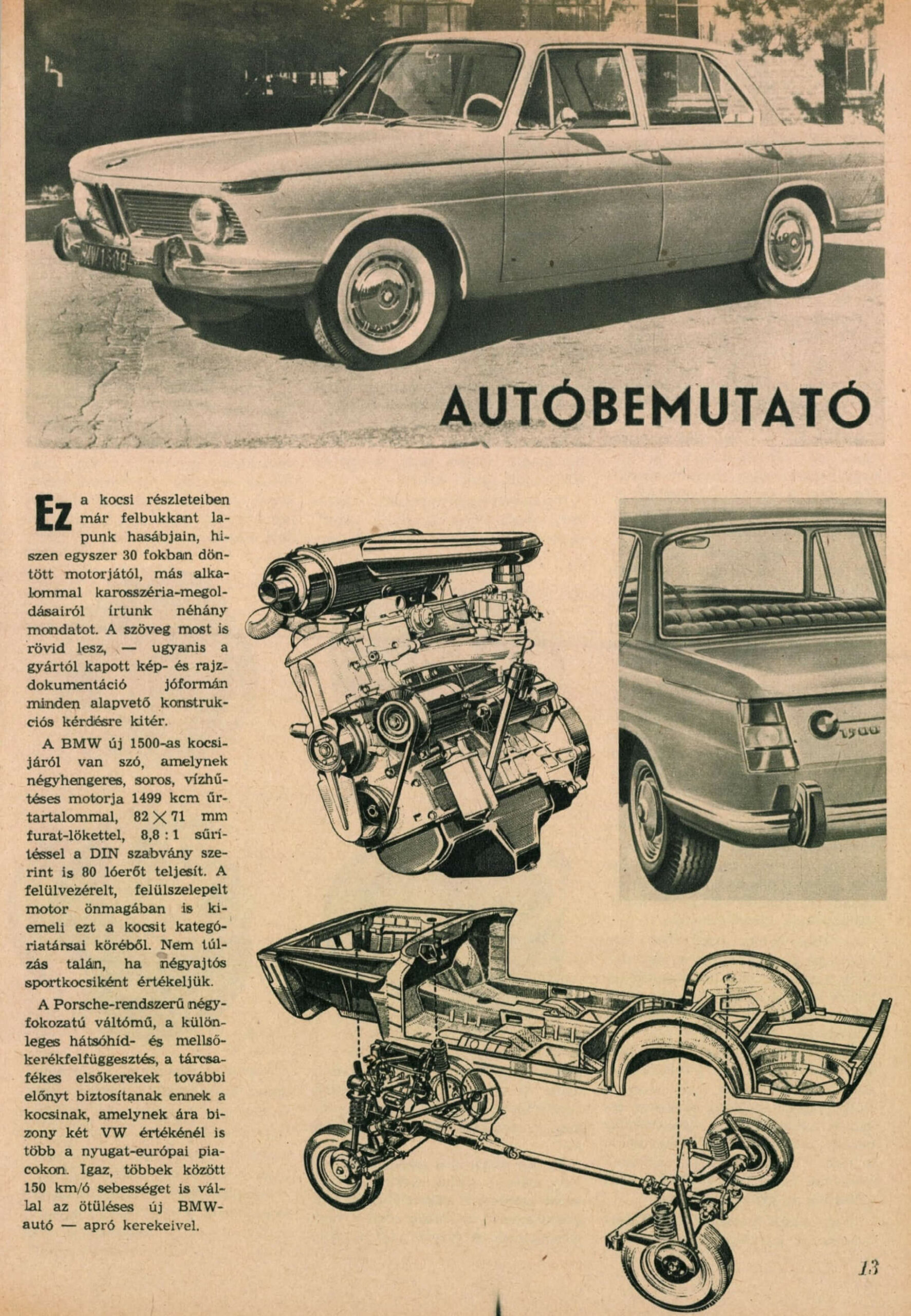 Az 1500-as BMW-t bemutató írás nagyfelbontású képe az 1962 augusztus 21.-i Autó-Motorból